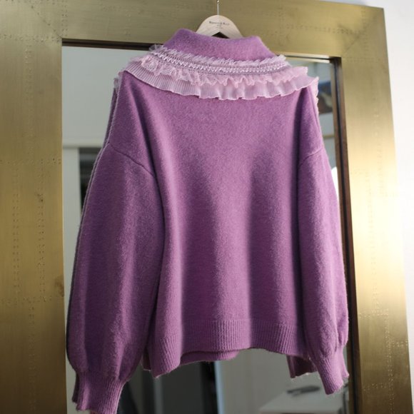 Romantic Oversized Sweater with Ruffles, Korean street style - Size M - Picture 4 of 7